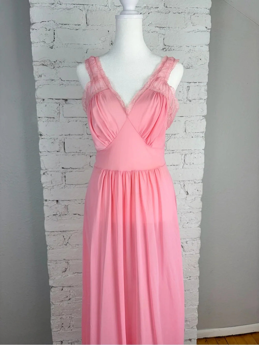 Vintage 50s Luxite by Holeproof Nylon Pink Maxi Slip Nightie Lingerie Dress 34 - Picture 2 of 15